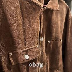 Polo Ralph Lauren Vintage Suede Trucker Jacket Boxy Cropped Fit Size XL Brown