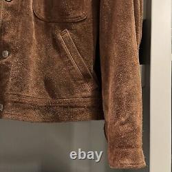 Polo Ralph Lauren Vintage Suede Trucker Jacket Boxy Cropped Fit Size XL Brown