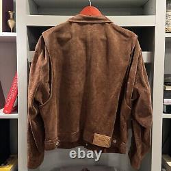 Polo Ralph Lauren Vintage Suede Trucker Jacket Boxy Cropped Fit Size XL Brown