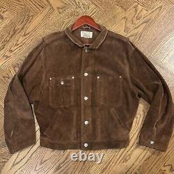 Polo Ralph Lauren Vintage Suede Trucker Jacket Boxy Cropped Fit Size XL Brown