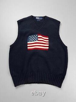 Polo Ralph Lauren Vintage Sweater Vest American Flag Big Logo Mens XL