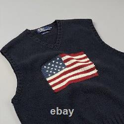 Polo Ralph Lauren Vintage Sweater Vest American Flag Big Logo Mens XL