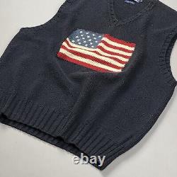 Polo Ralph Lauren Vintage Sweater Vest American Flag Big Logo Mens XL