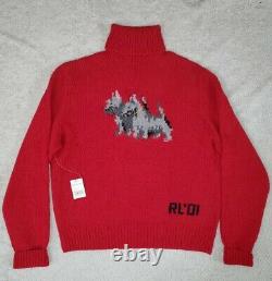 Polo Ralph Lauren Vintage Terrier Dog Knit Turtleneck Sweater stadium bear red M
