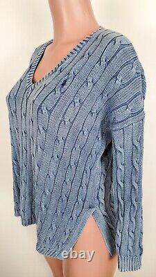 Polo Ralph Lauren Vintage Washed Blue Oversized Cable Knit Sweater Women's Small