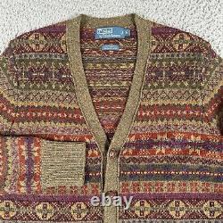 Polo Ralph Lauren Vtg Fair Isle Cardigan Sweater Men's Medium Wool Blend
