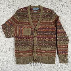 Polo Ralph Lauren Vtg Fair Isle Cardigan Sweater Men's Medium Wool Blend