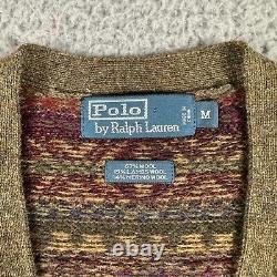 Polo Ralph Lauren Vtg Fair Isle Cardigan Sweater Men's Medium Wool Blend