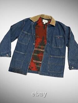 Polo Ralph Lauren Wool Lined Denim Chore Jacket RARE Southwest Design 90s RL VTG
