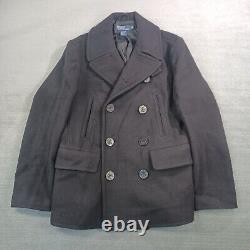 Polo Ralph Lauren Wool Pea Coat Mens M Black Anchor Buttons Vintage Military