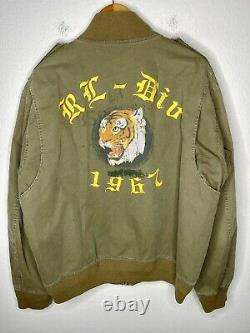 Polo Ralph Lauren XL Bomber Jacket Tiger Graphic Dragon RRL VTG Flight Aviator