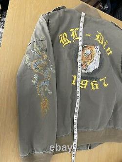 Polo Ralph Lauren XL Bomber Jacket Tiger Graphic Dragon RRL VTG Flight Aviator