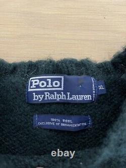 Polo Ralph Lauren X-Large Tweed Green Duck Hunting Wool Leather VTG Sweater Pile