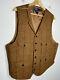 Polo Ralph Lauren X-large Vest Jacket Rrl Rugby Tweed Brown Vtg Herringbone Wool