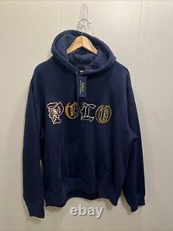 Polo Ralph Lauren X Vintage Gothic Hoodie Patch's Mens Navy Blue Sz XL New
