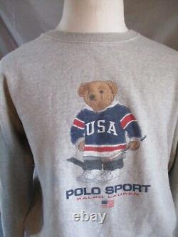 Polo Sport Ralph Lauren vintage teddy bear USA hockey flag sweatshirt Medium
