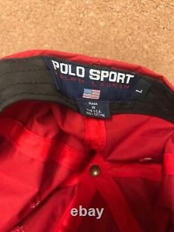 RARE Polo Sport Fitted Rubber Spellout Logo Hat Cap Nylon Ralph Lauren Vintage
