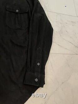 RARE VTG POLO RALPH LAUREN Men's Sz L Black Suede Leather Shirt