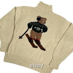 RARE Vintage Polo Ralph Lauren Wooden Ski Bear 1993 Hand Knit Turtleneck Sweater