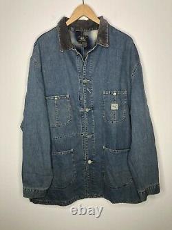 RRL Ralph Lauren XL Jean Jacket VTG Chore Coat Denim XXL Polo Trucker Distressed