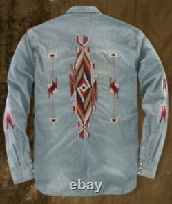 Ralph Lauren Large Aztec Indian Shirt RRL Western VTG Polo Serape Embroidered
