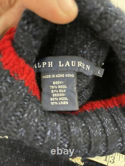 Ralph Lauren Large Blue Turtleneck Star Team USA RRL Sweater Polo Linen Wool VtG