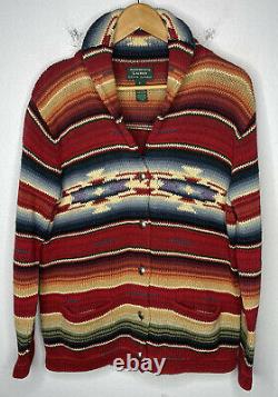 Ralph Lauren Large Cardigan Sweater Southwestern RRL Aztec Serape VTG Red Polo