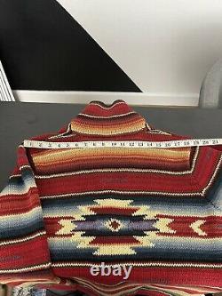 Ralph Lauren Large Cardigan Sweater Southwestern RRL Aztec Serape VTG Red Polo