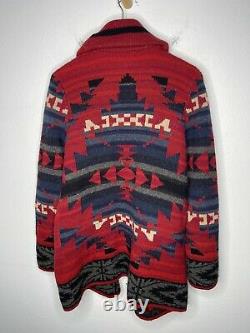 Ralph Lauren Large Sweater Southwestern RRL Aztec Intarsia Polo Wrap VTG Red
