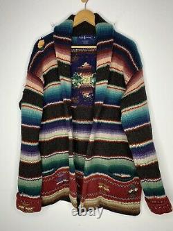 Ralph Lauren Large VTG Indian RRL Aztec Polo Southwestern Sweater Beacon Stripe