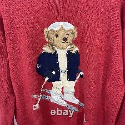 Ralph Lauren Polo Bear Sport Sweater Medium Red Ski Hand Knit Vintage 90s