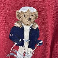 Ralph Lauren Polo Bear Sport Sweater Medium Red Ski Hand Knit Vintage 90s