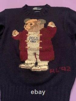 Ralph Lauren Polo Grandpa Bear Sweater VTG 92 Navy Wool Size S Very Rare Small