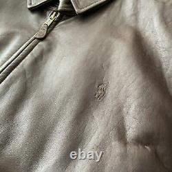 Ralph Lauren Polo Leather Flannel Lined Harrington Jacket Vintage Brown XL