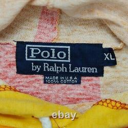 Rare Vintage POLO RALPH LAUREN Scribble Spell Out Striped Hoodie T Shirt 90s XL