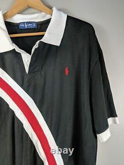 Rare Vintage Polo Ralph Lauren Black Short Sleeve Shirt Mens Red Striped, 5XL
