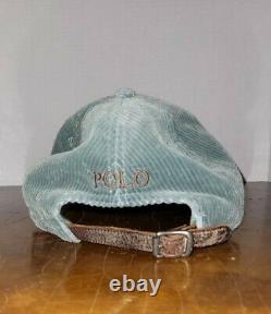 Rare Vintage Polo Ralph Lauren Corduroy Leather Strapback Hat Sage Green