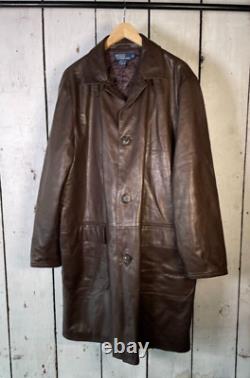 Rare Vintage Polo Ralph Lauren L 1990s Leather Long Field Coat Jacket