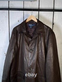 Rare Vintage Polo Ralph Lauren L 1990s Leather Long Field Coat Jacket