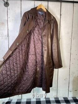 Rare Vintage Polo Ralph Lauren L 1990s Leather Long Field Coat Jacket