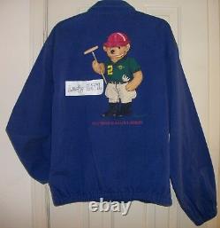 Rare Vintage Ralph Lauren Blue Polo Bear Graphic Zip-front Twill Jacket, Usa, L