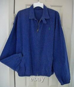 Rare Vintage Ralph Lauren Blue Polo Bear Graphic Zip-front Twill Jacket, Usa, L