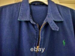 Rare Vintage Ralph Lauren Blue Polo Bear Graphic Zip-front Twill Jacket, Usa, L