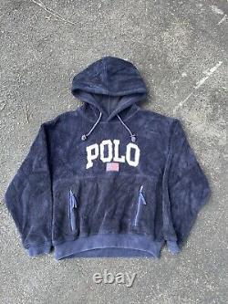Rare Vintage Ralph Lauren Polo Sport Made in USA 90s Fleece Sherpa Hoodie Size L