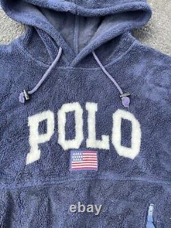 Rare Vintage Ralph Lauren Polo Sport Made in USA 90s Fleece Sherpa Hoodie Size L