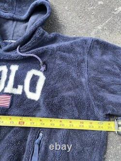 Rare Vintage Ralph Lauren Polo Sport Made in USA 90s Fleece Sherpa Hoodie Size L