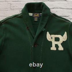 Rugby by Ralph Lauren Shawl Collar Sweater Size S Leather Polo RL Wing Vtg