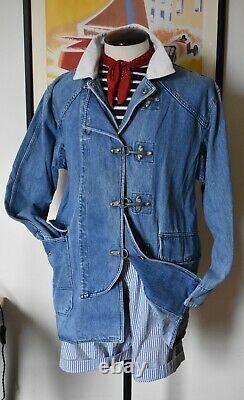 Stunning Vintage Polo Ralph Lauren Washed Denim Firemans Coat Jacket Size L RRL