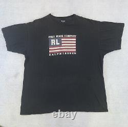 VINTAGE 90s American Flag Polo Jeans Company Ralph Lauren Black T-Shirt Large