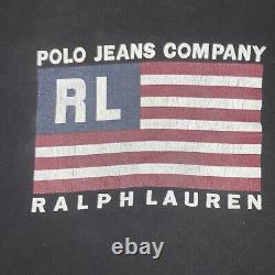 VINTAGE 90s American Flag Polo Jeans Company Ralph Lauren Black T-Shirt Large
